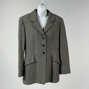 Louis Feraud Wool Blend Blazer Jacket Monochrome Herringbone Medium Size 12/42